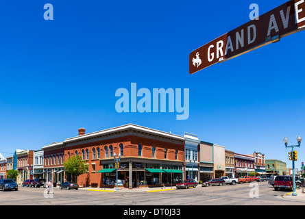 Grand Avenue at the intersection with South 2nd Street in downtown Laramie, Wyoming, USA Stock Photo