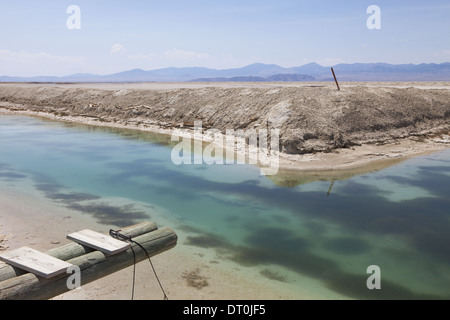 Bonneville Salt Flats Utah USA Industrial canal and water in the desert walkway Stock Photo