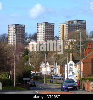 Brierley Hill High Rise Council Tower Blocks seen from Delph Road, Brierley Hill, West Midlands, England, UK Stock Photo