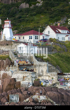 Fort Amherst lighthouse at the entrance to the narrows of St John's Newfoundland Canada Stock Photo