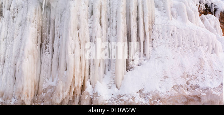 Apostle Island Ice Caves, Makwike Bay, near Bayfield, Wisconsin, on a cold February day. Stock Photo