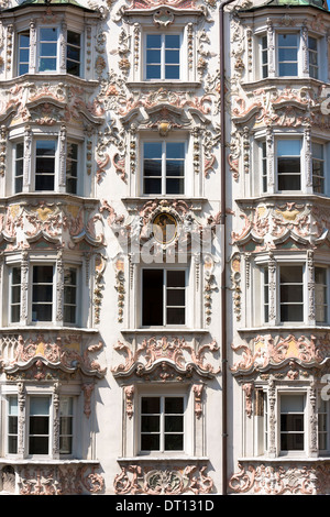 Rococo Baroque style Tyrolean architecture of Holblinghaus in Herzog Friedrich Strasse in Innsbruck, the Tyrol, Austria Stock Photo