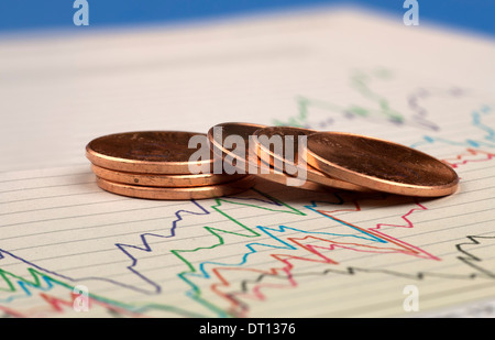 Coins on graph. Stock Photo