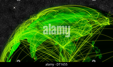 Network over East Asia. Information technology concept. Elements of this image furnished by NASA. Stock Photo