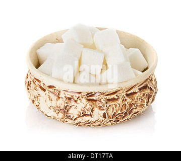 Sugar cubes in a bowl isolated on white background Stock Photo