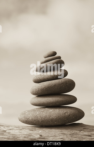 Rialto Beach Olympic National Park Washington USA. pile of balancing smooth pebbles rocks USA Stock Photo