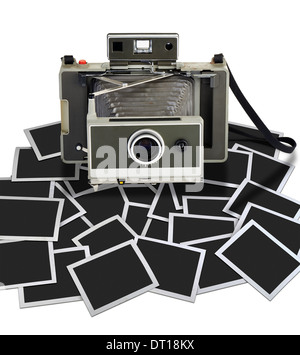 Vintage instant camera with some frame on white background. There is a path for the frames Stock Photo
