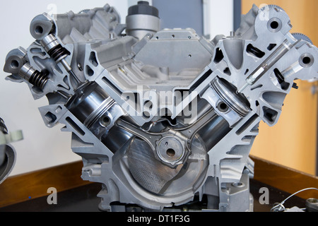 Mercedes-AMG engine production factory in Affalterbach in Germany - display of M156 E63 V8 engine with cutaways to show detail Stock Photo