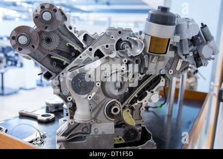 Mercedes-AMG engine production factory in Affalterbach in Germany - display of M156 E63 V8 engine with cutaways to show detail Stock Photo