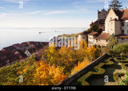 View from the terrace of the New Castle to the Old Castle and Lake Constance, Meersburg, Baden Wurttemberg, Germany