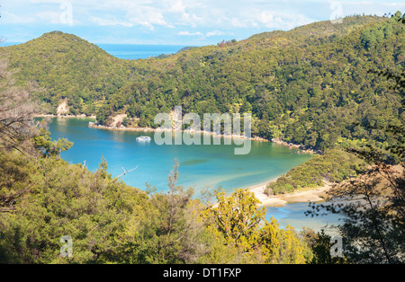 Bark Bay, elevated view, Abel Tasman National Park, Nelson, South Island, New Zealand, Pacific Stock Photo