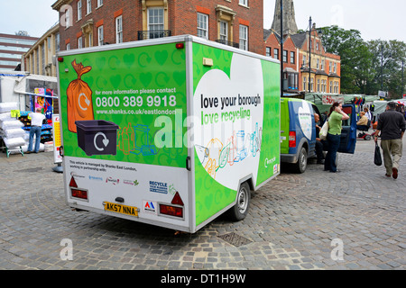 Recycling educational information trailer arriving in town centre Romford Market Place Havering London England UK Stock Photo