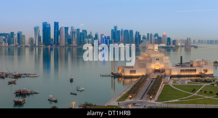 Museum of Islamic Art with West Bay skyscrapers in background, Doha, Qatar, Middle East