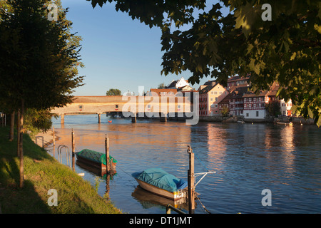 Historic wooden bridge over the Rhine River, Diessenhofen, Canton Schaffhausen, Switzerland, Europe Stock Photo