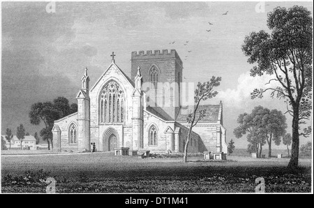 An engraving entitled 'St Asaph Cathedral, Flintshire' scanned at high resolution from a book published in the 1830's. Stock Photo