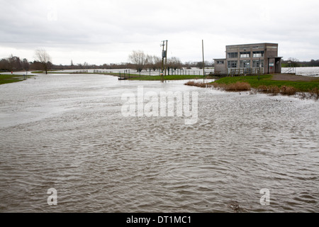 River Parrett floodplain water near Langport, Somerset Levels, England Stock Photo