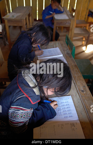 Black Hmong ethnic group kids at school, Sapa area, Vietnam, Indochina, Southeast Asia, Asia Stock Photo