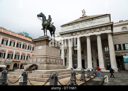 Statue of Giuseppe Garibaldi in front of the theatre Carlo Felice, Piazza De Ferrari, Genoa, Liguria, Italy, Europe Stock Photo