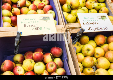 variety of apples from the  lake constance  region, famous for its orchards, for sale on a outdoor market, oberstdorf, bavaria Stock Photo