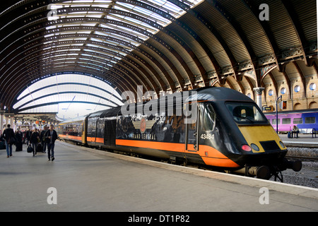 Train at York Railway Station, York, Yorkshire, England, United Kingdom, Europe Stock Photo