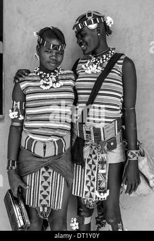 Two Girls From The Banna Tribe In Traditional Costume, Key Afar, Omo ...