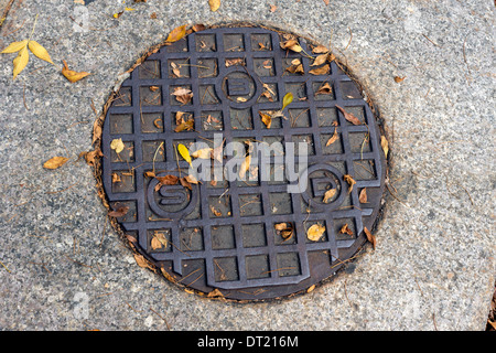 Manhole cover (BSD) in Boston, Massachusetts, USA Stock Photo