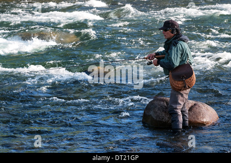 Fishing on river Shishged in the Mongolia Stock Photo