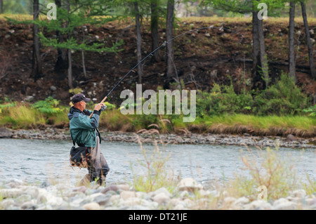 Fishing on river Shishged in the Mongolia Stock Photo