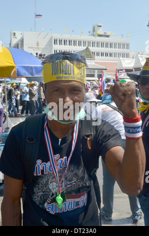 Thai protester demonstrates during Shutdown Bangkok anti-Government protests, Bangkok, Thailand, January, 2014 Stock Photo