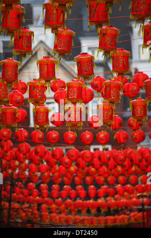 Red lanterns hanging in London's Chinatown during the lunar new year ...