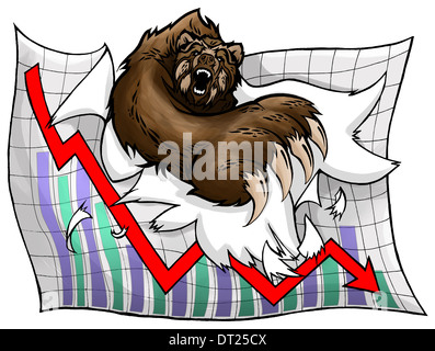 Illustrative image of bear tearing graph paper representing loss in stock exchange Stock Photo