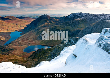 The Ogwen Valley & Llyn Idwal From the summit of Y Garn, The Glyderau, Snowdonia National Park, North Wales, UK Stock Photo
