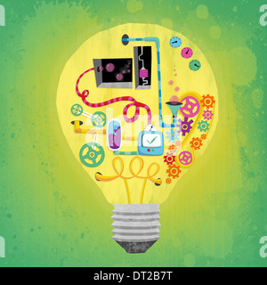 Illustrative image of various connections in bulb representing ideas and business mechanism Stock Photo