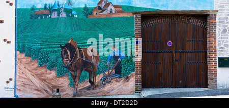 Champagne mural on the Champagne Tourist Route at Mancy in the Marne, Champagne-Ardenne, France Stock Photo