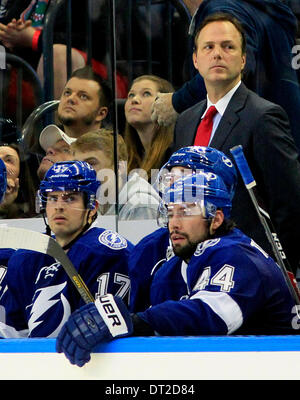 Tampa, Florida, USA. 6th Feb, 2014. DIRK SHADD | Times .Tampa Bay Lightning head coach Jon Cooper looks on from the bench during third period action against the Toronto Maple Leafs at the Tampa Bay Times Forum in Tampa Thursday evening (02/06/14) © Dirk Shadd/Tampa Bay Times/ZUMAPRESS.com/Alamy Live News Stock Photo