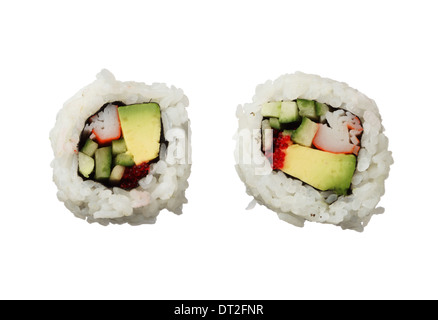 Two california rolls sushi isolated on white background top view Stock Photo