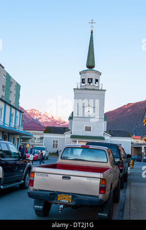 Sitka, Alaska. 6 February 2014 Saint Michael's Russian Orthodox Church as seen from Lincoln Street on a winter's day in February with no snow. Credit:  Jeffrey Wickett - RF/Alamy Live News