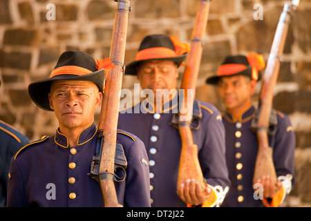 guards in historic uniform during the Key Ceremony at the Castle of Good Hope, Cape Town, Western Cape, South Africa Stock Photo