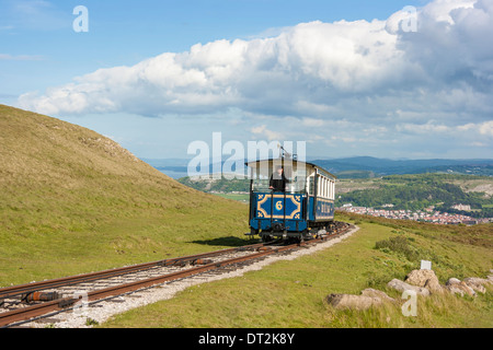 Man drives tram to the summit of the Great Orme from Victoria Station Church Walks Llandudno North Wales Stock Photo