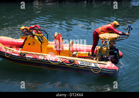 National Sea Rescue Institute Boat with Volunteers on Table Bay in Cape Town - South Africa Stock Photo