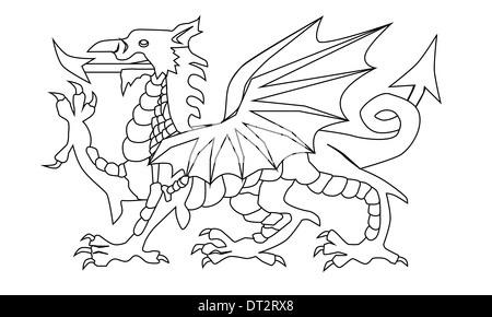 The Welsh Dragon in black and white and over a white background.