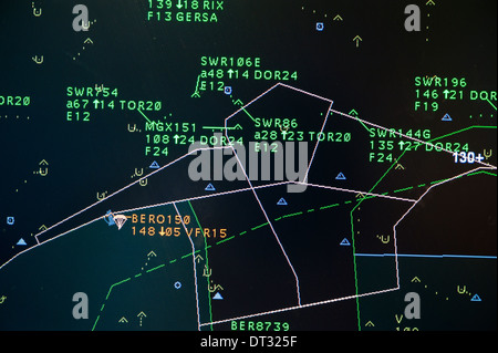 Air traffic control radar screen of aircraft above Luton airport, UK ...