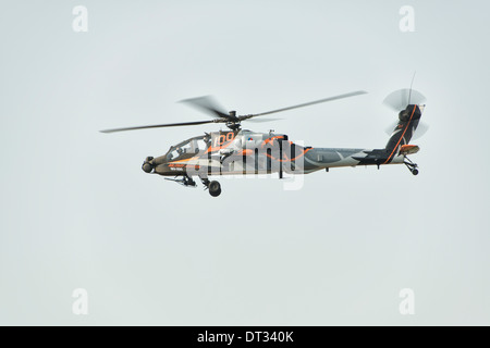 Royal Netherlands Airforce display team Apache attack helicopter in special centenary paint job displays at the 2013 RIAT Stock Photo