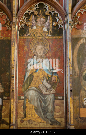 St Agnes. Medieval rood screen inside Ranworth Church, Norfolk Broads, UK Stock Photo