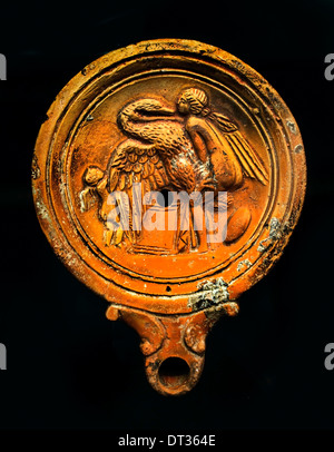 Leda and the Swan (Zeus in form of a swan, the Spartan queen Leda ) Roman Oil  Lamp 100 AD Italy Stock Photo