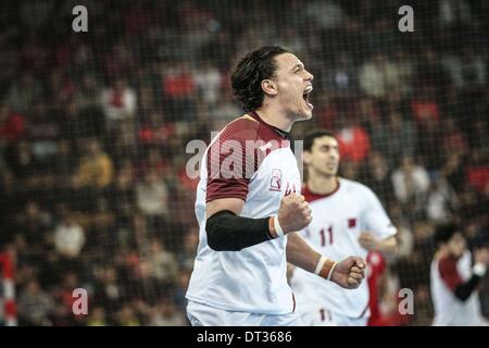 Isa Town, Bahrain. 6th Feb, 2014. Isa Town Bahrain - Final Match in the 16th Asian men 2014 Handball Championship between Bahrain VS Qatar on February 06, 2014 © Ahmed Alfardan/NurPhoto/ZUMAPRESS.com/Alamy Live News Stock Photo