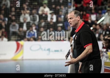 Isa Town, Bahrain. 6th Feb, 2014. Isa Town Bahrain - Final Match in the 16th Asian men 2014 Handball Championship between Bahrain VS Qatar on February 06, 2014 © Ahmed Alfardan/NurPhoto/ZUMAPRESS.com/Alamy Live News Stock Photo