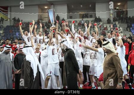 Isa Town, Bahrain. 6th Feb, 2014. Isa Town Bahrain - Final Match in the 16th Asian men 2014 Handball Championship between Bahrain VS Qatar on February 06, 2014 © Ahmed Alfardan/NurPhoto/ZUMAPRESS.com/Alamy Live News Stock Photo