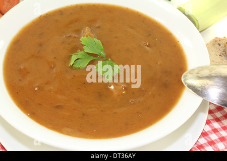 Oxtail soup with parsley on a light background Stock Photo