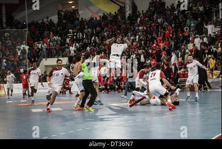 Isa Town, Bahrain. 6th Feb, 2014. Isa Town Bahrain - Final Match in the 16th Asian men 2014 Handball Championship between Bahrain VS Qatar on February 06, 2014 © Ahmed Alfardan/NurPhoto/ZUMAPRESS.com/Alamy Live News Stock Photo